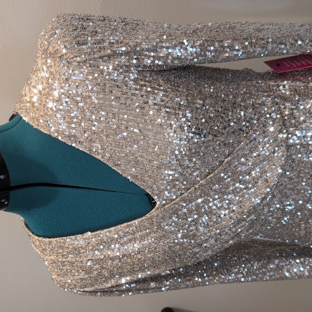 Alex Marie Shimmering Gold Long Sleeve Dress - Picture 2 of 6